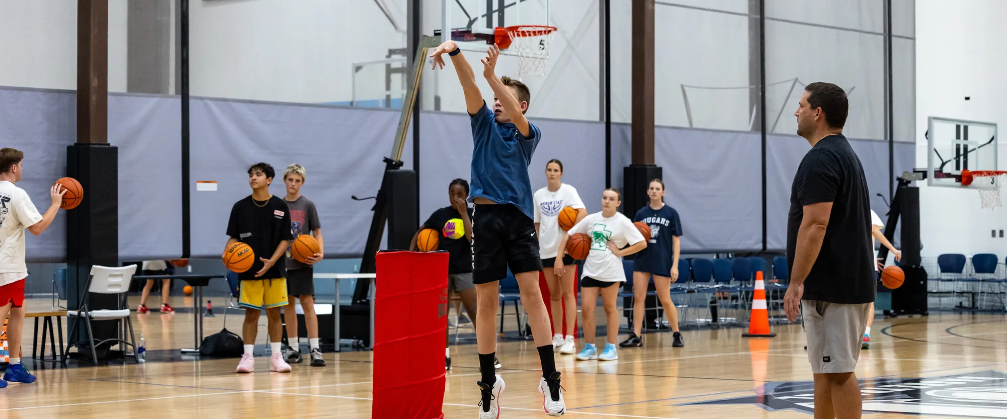 Players shooting during a training session at Training Zone in Herriman, Utah